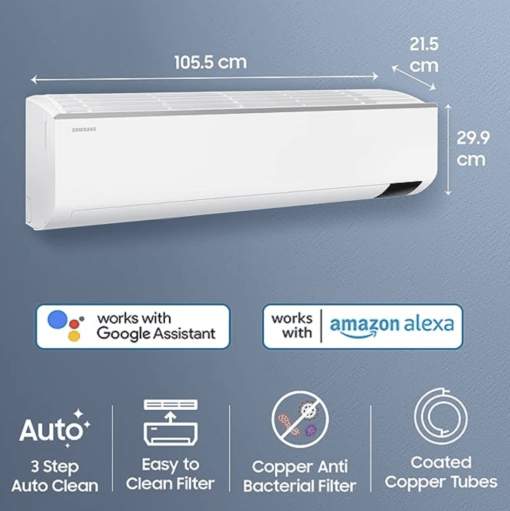 Samsung 2 Ton 3 Star Wi-fi Enabled Inverter Split AC (Copper, Convertible 5-in-1 Cooling Mode, Anti-bacterial Filter, 2023 Model AR24CYLZABE White) - Image 2